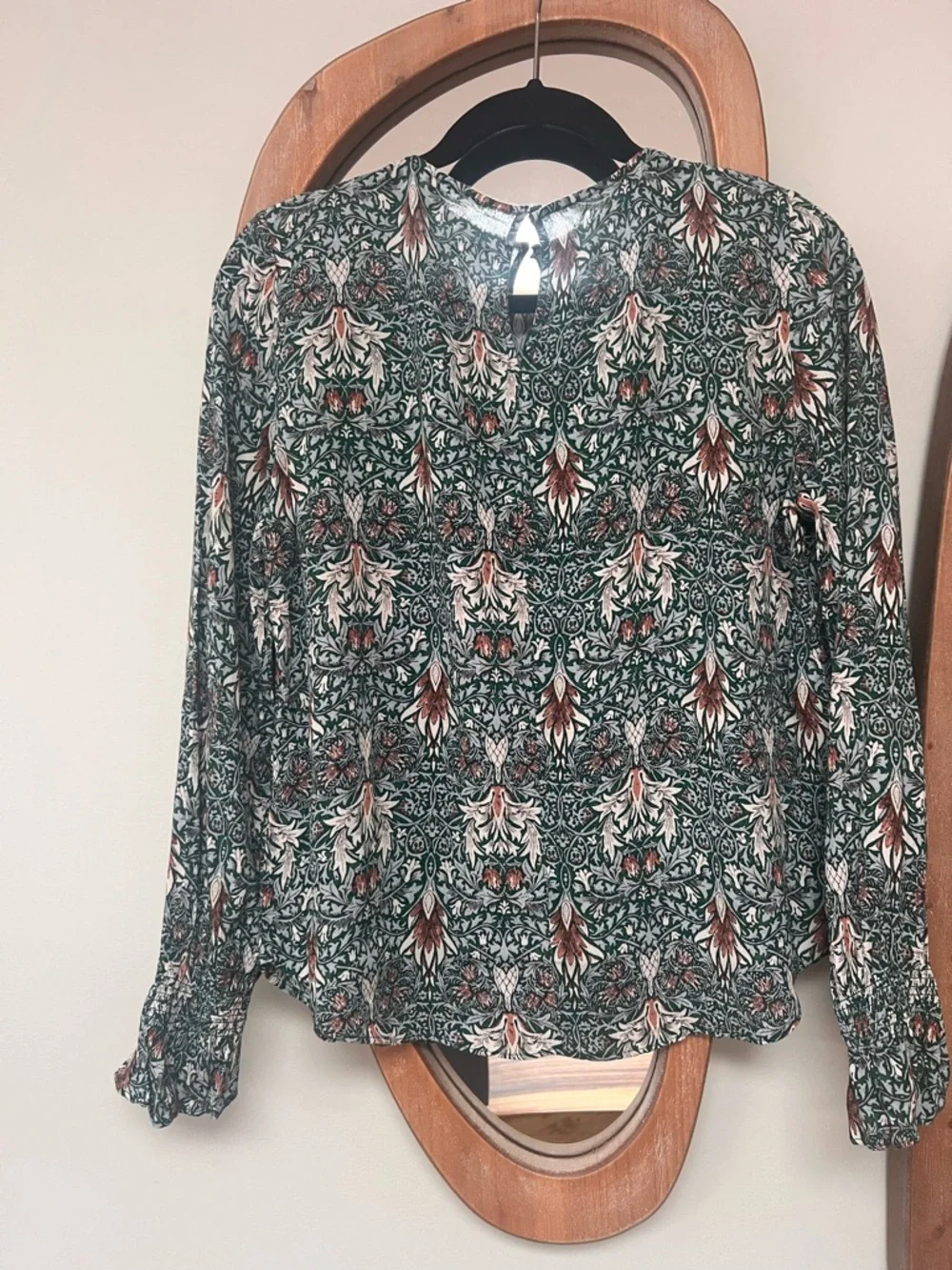 H&M Green Floral Print Long-Sleeve Blouse - Picture 3 of 5